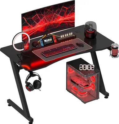 Produktbild von Gamingtisch - Computertisch - Verstellbare Füße - Becherhalter - 120×65×74,5 cm - Rechteckig - Montage Erforderlich - Schwarz