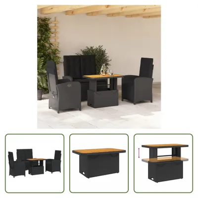 Produktbild von The Living Store 4-tlg. Garten-Essgruppe mit Kissen Schwarz Poly Rattan