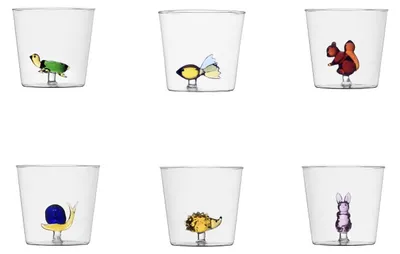 6 Wassergläser mit Tiermotiven, Land und Meer, 300 ml, Glas