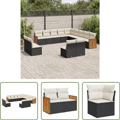 Produktbild von The Living Store 13-tlg. Garten-Sofagarnitur mit Kissen Schwarz Poly Rattan