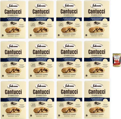 Produktbild von Falcone Cantucci al Cioccolato, Mandelgebäck mit Schokoladenstückchen, Kekse mit Schokolade aus Italien, insgesamt Gebäckstücke, 12x 200g + Italian Gourmet polpa 400g