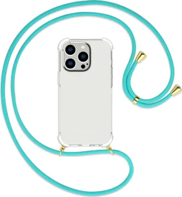 Produktbild von Handykette Backcover-Schutzhülle mit Band (Metall goldfarben) für Apple iPhone 14 Pro (6.1'') - türkis