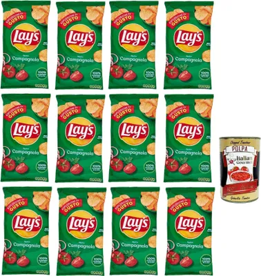 Produktbild von Lay's Campagnola Chips Patatine Kartoffelchips gesalzen 12x 133g Kartoffel chips mit dem Geschmack von Gewürzen und Gemüse + Italian Gourmet Polpa 400g