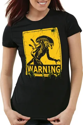 Produktbild von style3 Alien Warning Damen T-Shirt xenomorph ripley giger, Größe:S