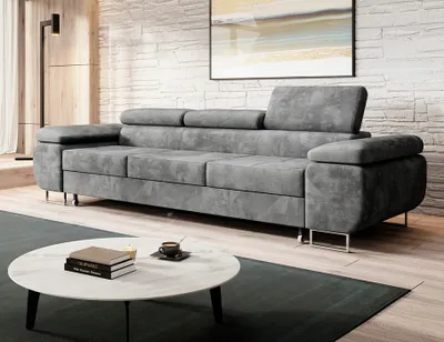 Produktbild von Easy4You Schlafsofa Norberg - 279 cm - Velour Grau - 3 Sitzer Sofa - Werstellbare Kopfstützen - Couch mit Schlaffunktion - Stoff: Monolith M-85