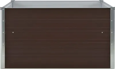 A front view of a raised garden bed.