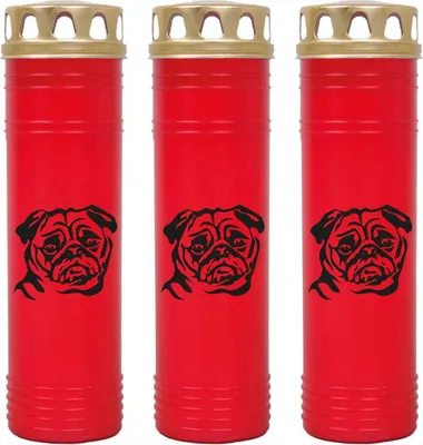 Produktbild von Grabkerze Rot 3er Pack, Brenndauer: 170 Stunden ( je Kerze ), Motiv: Mops