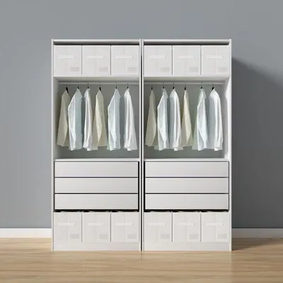 Obrázok produktu pre Unyqoos® 3-dielna sada skladacích úložných boxov z látky, 55 x 31 x 33 cm, biela – s priehľadným okienkom a priehradkou na štítky, vhodné do šatníka s rozmermi 100 x 58 cm