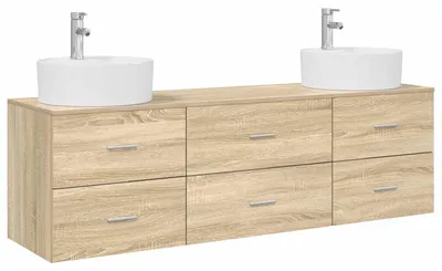 Immagine prodotto di Set di 3 mobili da bagno in legno effetto Sonoma, dimensioni 62,5 x 44,5 x 50 cm