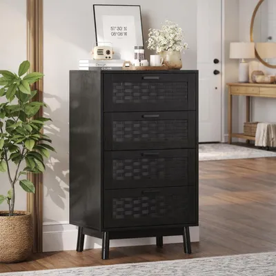 Immagine prodotto di Comodino in rattan con 4 cassetti, colore nero