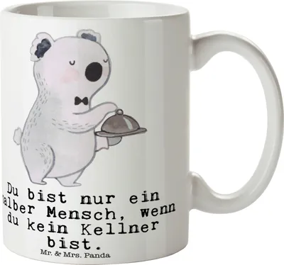 Produktbild von Mr. & Mrs. Panda Becher Kellner Herz - Weiß - Geschenk, Kaffeetasse, Restaurant, Trinkbecher, Ausbildung, Tasse, Teebecher, kaffeebecher keramik, Lustig, Spruch