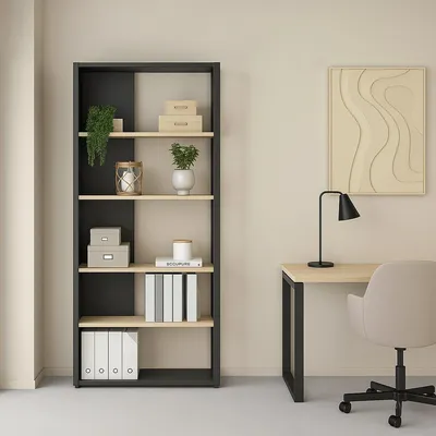 Immagine prodotto di Dmora Libreria Muguiying 34.4x79.6x204.7h cm Marrone, 4 Ripiani Portata Ripiani 12