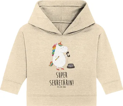 Produktbild von Mr. & Mrs. Panda Organic Baby Hoodie Einhorn Sekretärin 12. - 18. Monat - Natural Raw - Geschenk, Kapuzensweatshirt, Unicorn, Kapuzenshirt, Einhörner, Büro