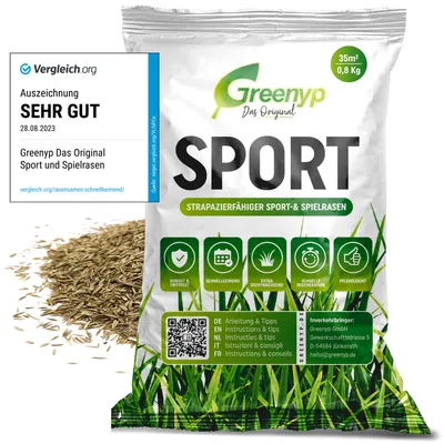 Image de Greenyp® Sport I Gazon de sport et de jeu résistant I 0,8kg pour 35m² I Gazon de sport Graines de gazon Graines de gazon Graines de gazon Post-ensemencement rapide