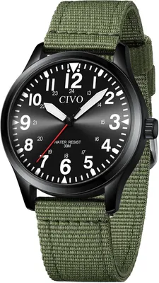 Produktbild von Herrenuhr, wasserdicht, analog, Quarz, große Ziffern, Leuchtzeiger, Militär-, Sport- und Outdoor-Stil, gut ablesbar, Geschenk