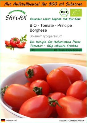 Produktbild von SAFLAX - Garden in the Bag - BIO - Tomate - Principe Borghese - 10 Samen - Mit Anzuchtsubstrat im praktischen, selbst aufstellenden Beutel - Solanum lycopersicum