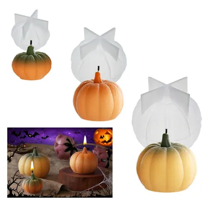 3er-Set Silikon-Kürbis-Kerzenform, Halloween-Gießform