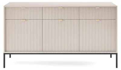 Produktbild von Möbae Lumina KSZ154 Kommode Beige 154 cm – Sideboard modern, 3 Schubladen, 3 Türen, viel Stauraum, schwarze Beine