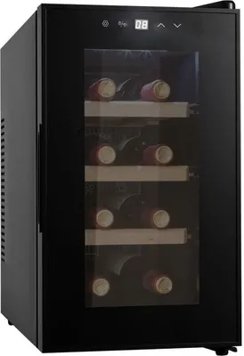 Produktbild von CAVIN Freistehender Weinkühlschrank - Northern Collection 8 Black | Peltiertechnologie | Kapazität 8 Flaschen | 5 bis 18°C | Glastür mit UV-Schutz | Holzregale | Kleiner schwarzer Kühlschrank | Leise mit 35 dB