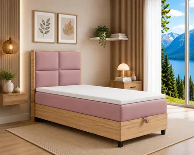 Produktbild von Trinity K-2 Boxspringbett 100x200 | Einzelbett mit. Matratze und Stauraum | Bonellfederkern inkl. Topper & Kopfteil | inkl. Lieferung - Rosa