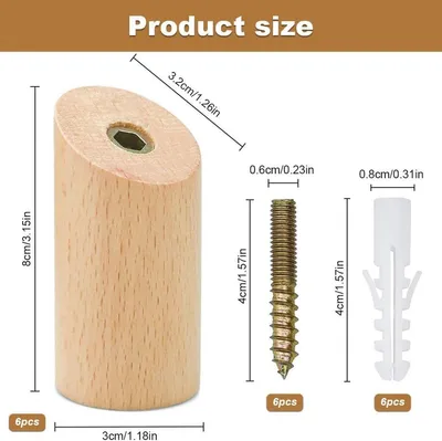 Holz Kleiderhaken Set von 6 - wandmontiert, naturholz, 8 cm