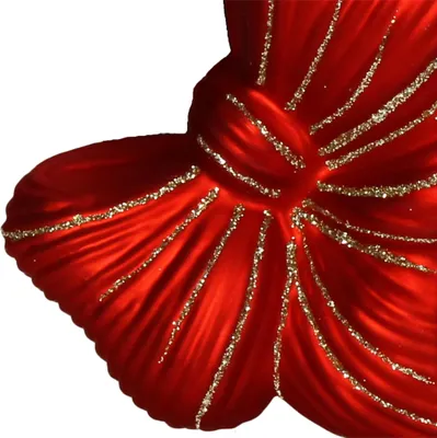 Image de Décoration de sapin de Noël en verre, 7,5 cm, nœud avec figurine pailletée, rouge / or