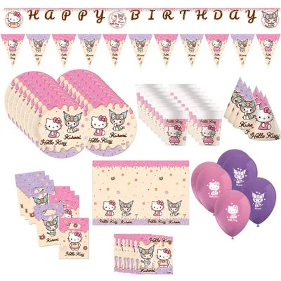 Produktbild von 77-tlg. Hello Kitty & Kuromi Partyset für Kindergeburtstag
