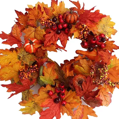 Immagine prodotto di Elzusha - Ghirlanda autunnale con zucche artificiali e foglie d'acero - Decorazioni per la casa per le festività
