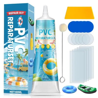 Produktbild von Klebstoff Reparaturset Schlauchboot PVC - 60 ml - Wasserdicht - Quadratische und runde Flicken - Für Luftmatratze und Zelt