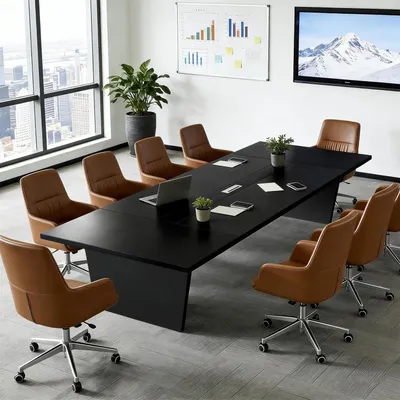 Zdjęcie produktu dla Stół konferencyjny do biura, wymiary 360x120x74 cm, kolor czarno-biały, grubość blatu 2,5 cm