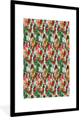 Produktbild von MuchoWow® MuchoWow® Gerahmtes Poster Blumen - Rosen - Illustration 60x90 cm - Poster mit zchwarzem Bilderrahmen - Dekoration - Wandposter Wohnzimmer - Hochwertig