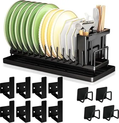 Image de Support mural pour 4 pièces, étagère de rangement de cuisine en acier inoxydable.