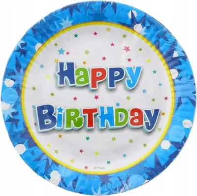 Obrázok produktu pre Narodeninové tanieriky Happy Birthday, modré, 6 ks, 18 cm