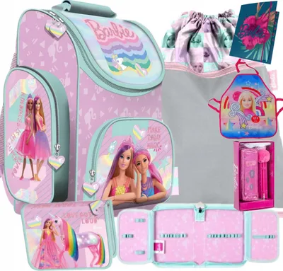 Produktbild von 7tlg BARBIE Schulranzen set Rucksack Federtasche Sportbeutel SCHÜRZE MAPPE FEDERMÄPPCHEN – ETUI KUGELSCHREIBER