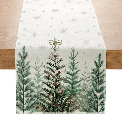 Obrázek produktu pro Běžící ubrus na Vánoce, rozměry 33 x 275 cm, barva zelená, vánoční dekorace, zimní motiv