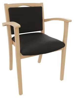 Produktbild von Hüftstuhl Alexander Blieskastel – Bequemer Seniorenstuhl mit Armlehnen – Massivholz Stabil.Stoffbezug:Kunstleder Soft Schwarz,Bodengleiter:Kunststoff Weiss