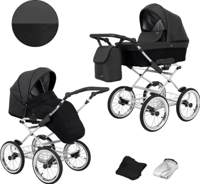 Produktbild von Kinderwagen ROMANTIC Sportwagen Babywagen Babyschale Komplettset Kinder Wagen Set 2 in 1 (schwarz eco, Rahmenfarbe: grau)
