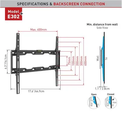 Imagen del producto de Soporte de pared curvo para televisores BARKAN E302+. Compatible con televisores planos