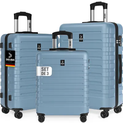 Image de DEUBA® Set de 3x Valises Rigides M, L, XL - Bagage Cabine, Taille moyenne & Bagage en Soute - Coque ABS Résistante & Légère - 4 Roues Doubles 360°, Serrure intégrée - Bleu Pastel