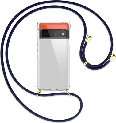 Produktbild von Handykette Backcover-Schutzhülle mit Band (Metall goldfarben) für Google Pixel 6 Pro - dunkelblau