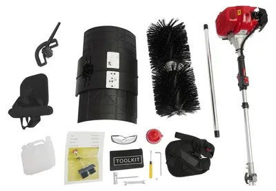 Immagine prodotto di Spazzatrice a benzina - Spazzola motorizzata portatile - Motore a 2 tempi, 2,3 CV - 8.500 giri/min - Spazzola in nylon da 52 cm - Velocità regolabile - Serbatoio da 1 litro - Colore: rosso