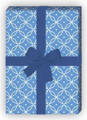 Produktbild von Klassisches Geschenkpapier mit grafischem Sternen Muster in blau - G7214, 32 x 48cm