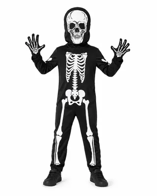 Produktbild von Kinder Skelett Kostüm Größe 120 – Halloween Kostüm mit Totenkopf-Maske & Skelett-Handschuhen, schwarzer Ganzkörperanzug für Fasching & Mottoparty, KI-generiertes Bild