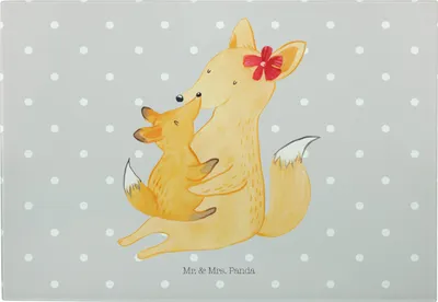 Produktbild von Mr. & Mrs. Panda Servierplatte Fuchs Mama - Grau Pastell - Geschenk, Vesperplatte, schneidbrett, Frühstücksbrett, Muttertag, Tochter, Schoß, Schneidebrett, Hackbrett