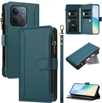 Produktbild von Handyhülle für Xiaomi Redmi 15C 5G/4G/Poco C85 4G Reißverschluss Geldbörse Kunstleder Klapphülle mit Kartensteckplatz, Ständer, Handschlaufe Grün