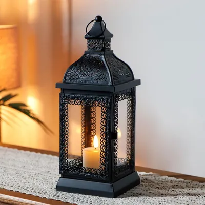 Produktbild von Kerzenlaterne schwarz, Metall, mit Temperierglas, für Wohnzimmer