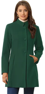 Produktbild von Allegra K Damen Wintermantel Mid-Long Stehkragen Einreiher Mantel Oberbekleidung