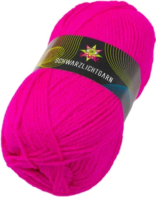 A ball of bright pink yarn with a label wrapped around it.