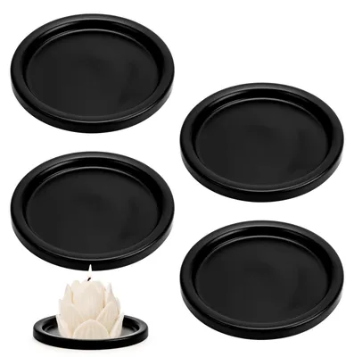 4er-Set Kerzenteller schwarz, rund, Ø 10 cm, für Stumpenkerzen
