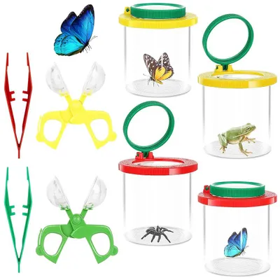 Imagen del producto de Juego de 8 lupas con vaso, ideal para niños, que incluye una pinza